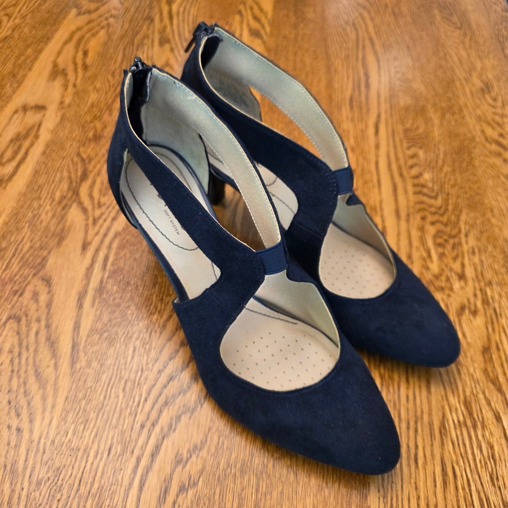LifeStride Giovanna 2 Navy Blue Faux Suede Cutout Pointed Toe Pumps Heels 9M - Picture 2 of 10